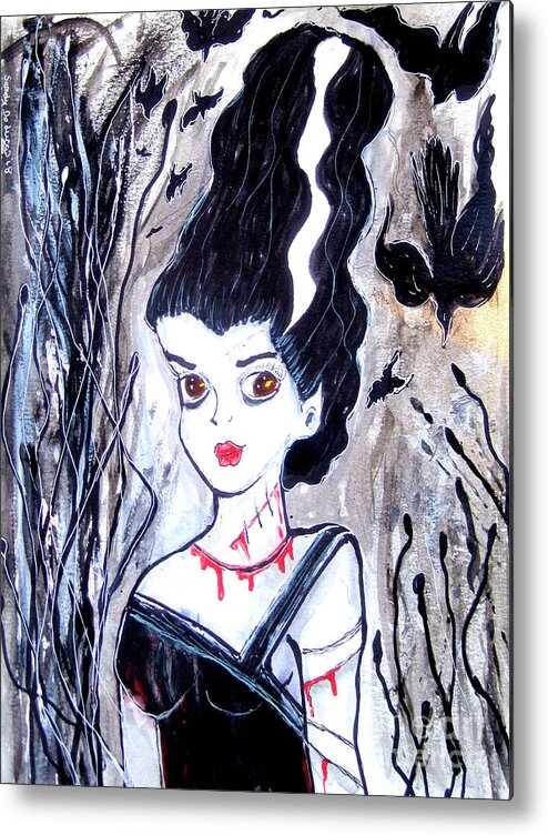 Frankenstein Metal Print featuring the mixed media The Monster's Wife by Sandy DeLuca