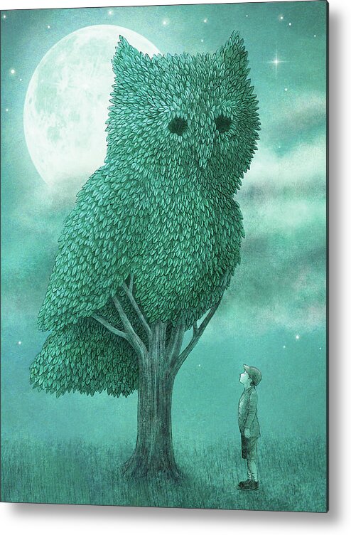 Owl Metal Print featuring the drawing The Night Gardener by Eric Fan