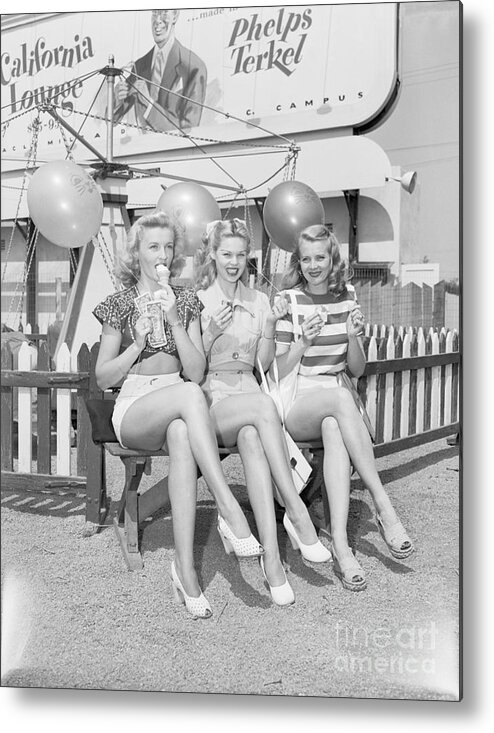 People Metal Print featuring the photograph Three Actress Resting At Amusement Park by Bettmann