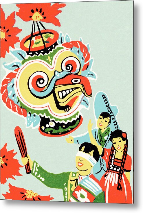 Animal Metal Poster featuring the drawing Three Children and a Pinata by CSA Images