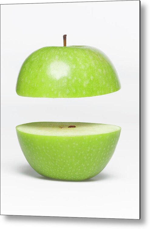 Shadow Metal Print featuring the photograph Two Parts Of Apple With Copyspace by Jazzirt