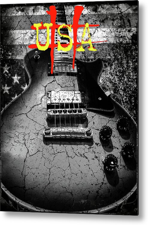 Guitar Metal Print featuring the digital art USA Flag Guitar Relic by Guitarwacky Fine Art