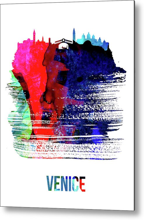 Venice Metal Print featuring the mixed media Venice Skyline Brush Stroke Watercolor  by Naxart Studio