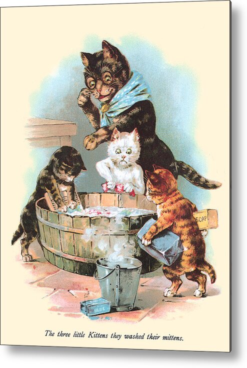 Wash Metal Print featuring the painting Washing their Mittens by Louis Wain