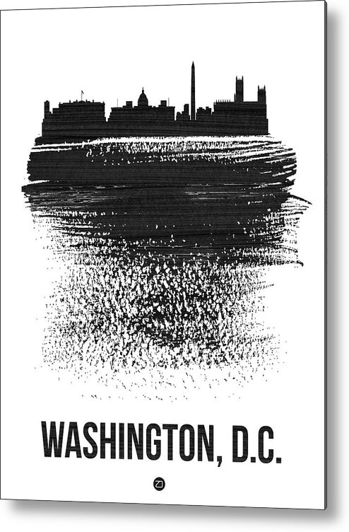 Washington D C Metal Print featuring the mixed media Washington, D.C. Skyline Brush Stroke Black by Naxart Studio