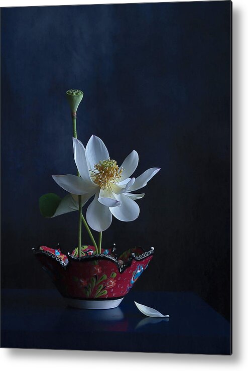 Lotus Metal Print featuring the photograph White Lotus by Fangping Zhou