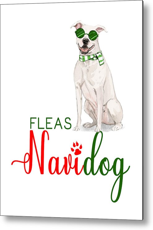 American Staffordshire Terrier Metal Print featuring the digital art White Pit Bull Fleas Navidog by Doreen Erhardt