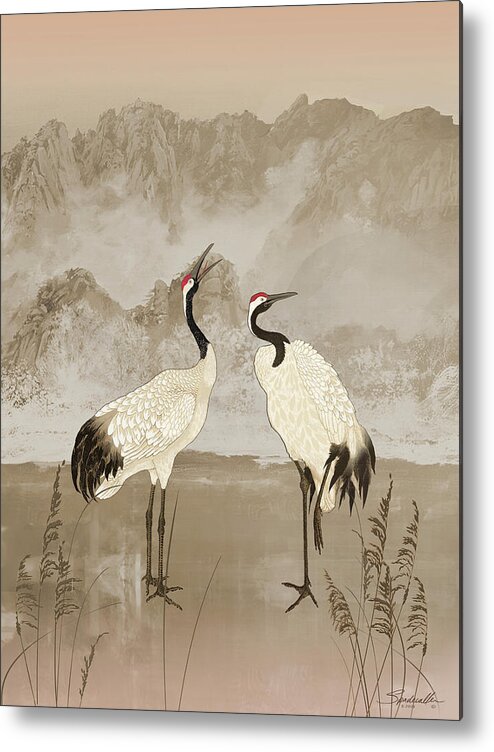 Bird Metal Print featuring the mixed media Wintering Manchurian Cranes by M Spadecaller