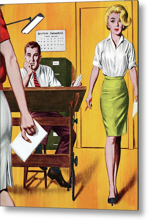 Adult Metal Print featuring the drawing Woman and Man in Office by CSA Images