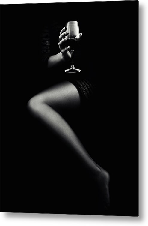 Woman Metal Print featuring the photograph Woman holding red wine by Johan Swanepoel