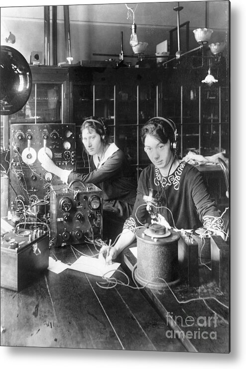 Working Metal Print featuring the photograph Women Working In Radio Station by Bettmann