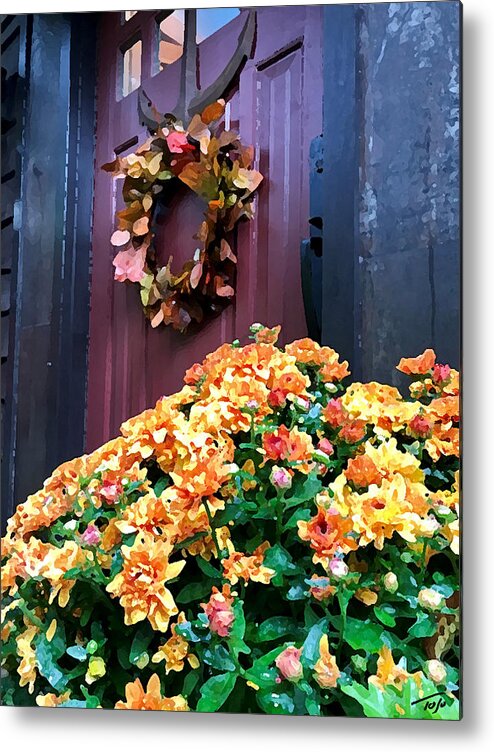 Fall Metal Print featuring the photograph Wreath and Mum by Tom Johnson