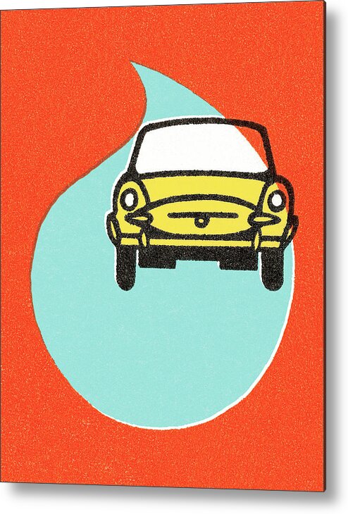 Auto Metal Poster featuring the drawing Yellow car in the rain by CSA Images