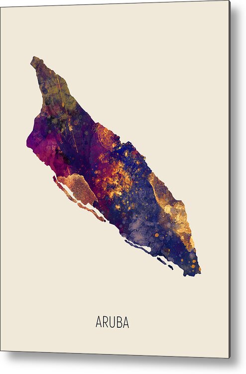 Aruba Metal Print featuring the digital art Aruba Watercolor Map #1 by Michael Tompsett