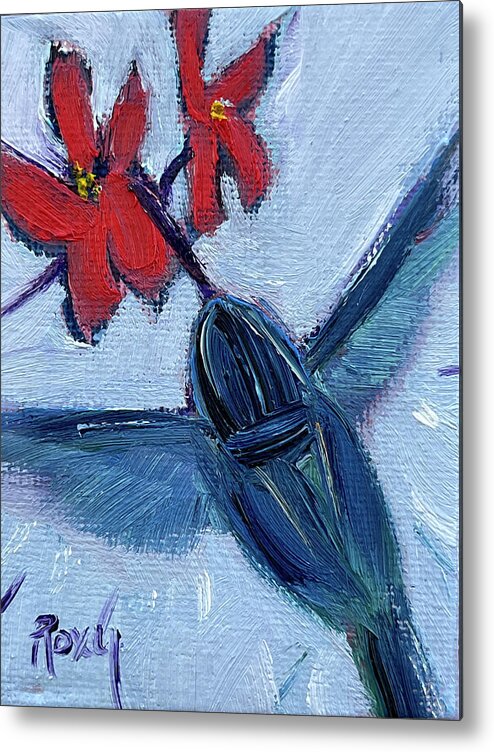 Hummingbird Metal Print featuring the painting Blue Hummingbird #1 by Roxy Rich