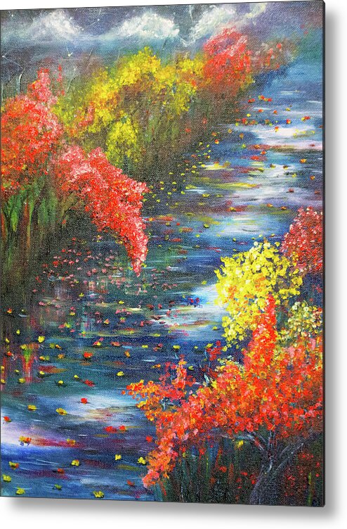 Green Metal Print featuring the painting Fall #1 by Medea Ioseliani