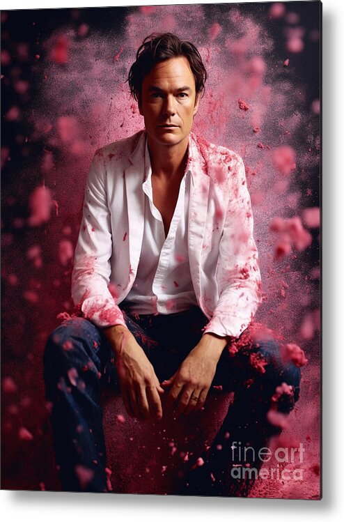 Portrait Of Cy Twombly  Surreal Cinematic Minim Art Metal Print featuring the painting Portrait of Cy Twombly  Surreal Cinematic Minim by Asar Studios #1 by Celestial Images