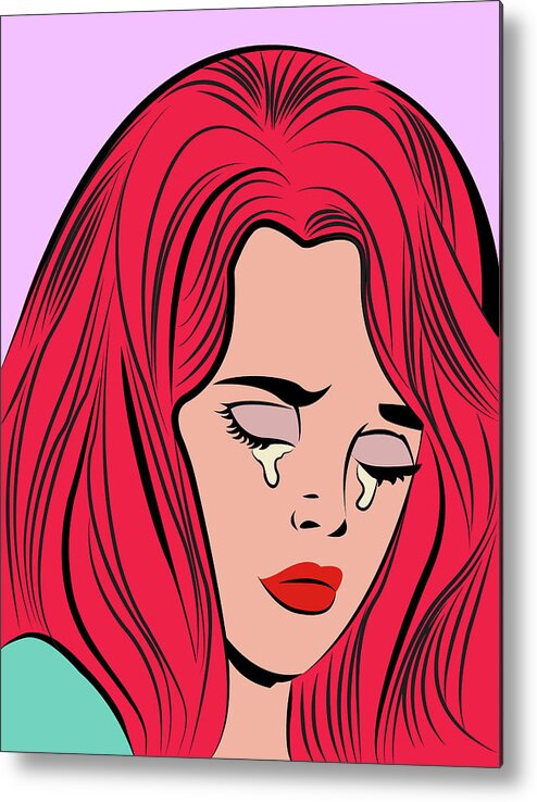 Popart Metal Print featuring the digital art Redhead Girl in Tears #1 by Long Shot