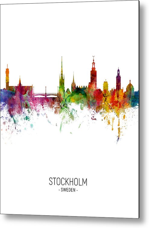 Stockholm Metal Print featuring the digital art Stockholm Sweden Skyline #14 by Michael Tompsett