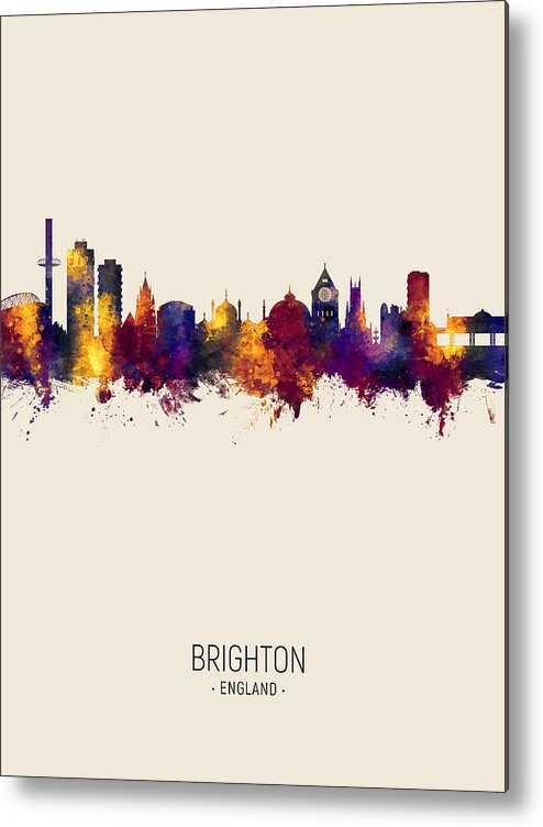 Brighton Metal Print featuring the digital art Brighton England Skyline #15 by Michael Tompsett