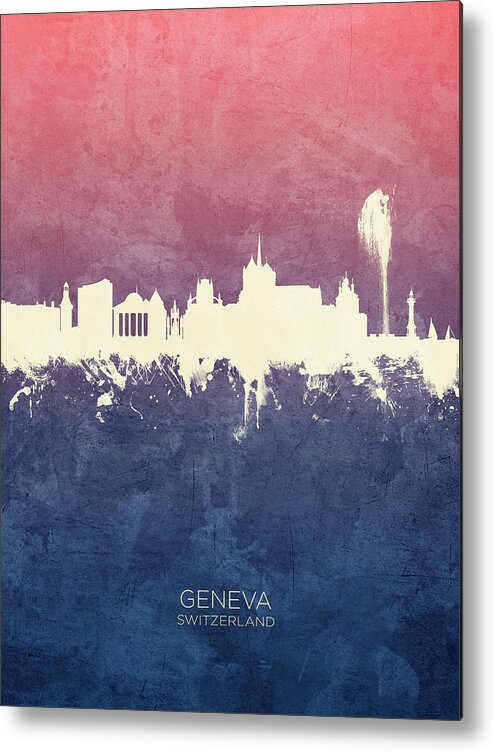 Geneva Metal Print featuring the digital art Geneva Switzerland Skyline #15 by Michael Tompsett