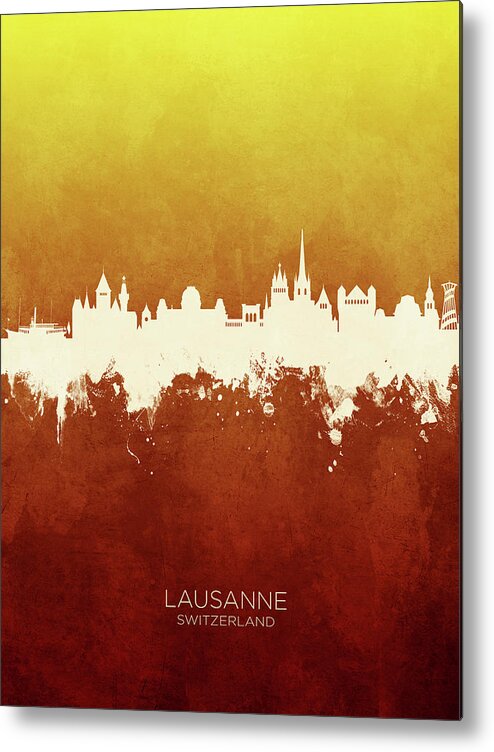 Lausanne Metal Print featuring the digital art Lausanne Switzerland Skyline #15 by Michael Tompsett