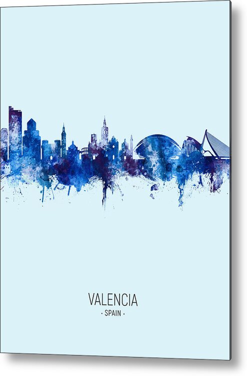 Valencia Metal Print featuring the digital art Valencia Spain Skyline #16 by Michael Tompsett
