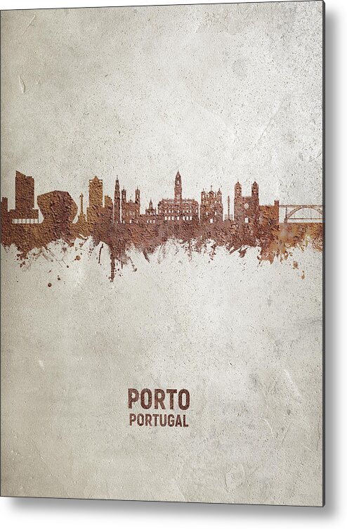 Porto Metal Print featuring the digital art Porto Portugal Skyline #19 by Michael Tompsett