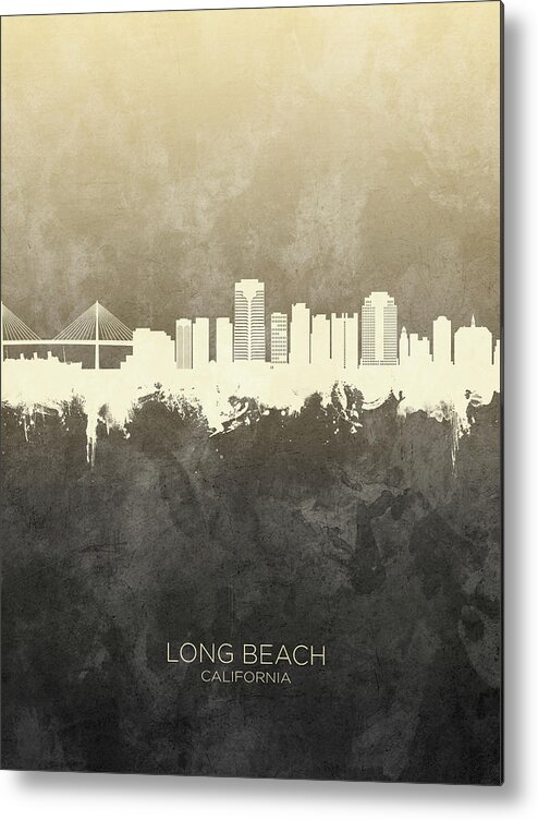 Long Beach Metal Print featuring the digital art Long Beach California Skyline #21 by Michael Tompsett