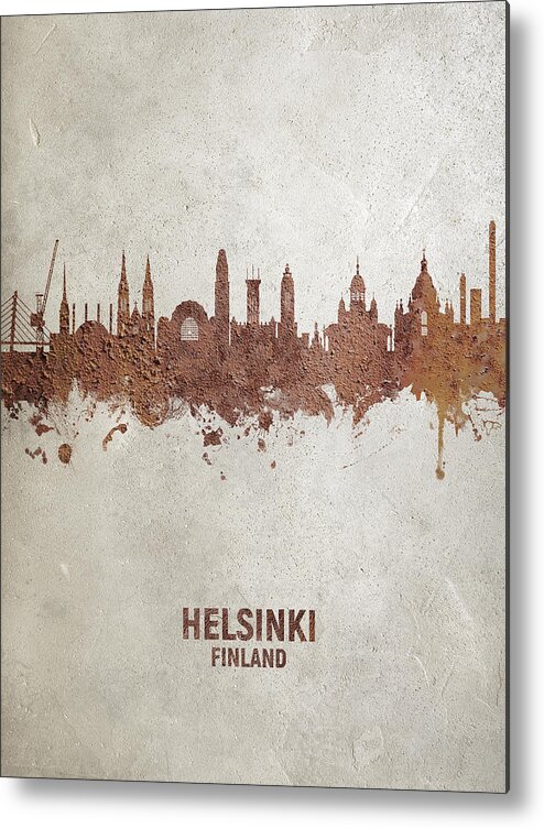 Helsinki Metal Print featuring the digital art Helsinki Finland Skyline #22 by Michael Tompsett