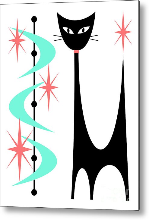 Mid Century Modern Metal Print featuring the digital art Atomic Cat Aqua and Pink #3 by Donna Mibus