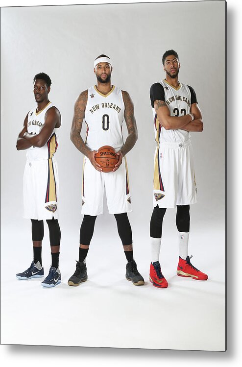 Nba Pro Basketball Metal Print featuring the photograph Demarcus Cousins, Jrue Holiday, and Anthony Davis by Layne Murdoch