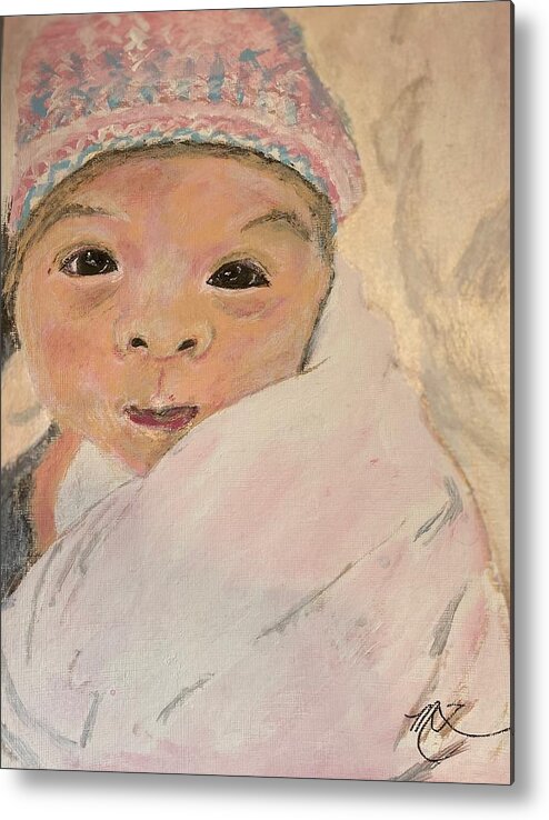  Newborn Metal Print featuring the painting 30 Minutes Old by Melody Fowler