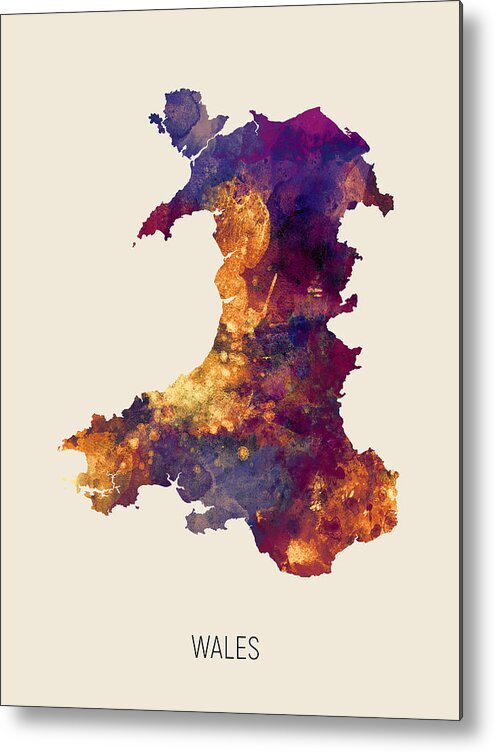 Wales Metal Print featuring the digital art Wales Watercolor Map #5 by Michael Tompsett