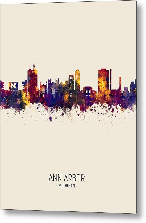 Ann Arbor Metal Print featuring the digital art Ann Arbor Michigan Skyline #9 by Michael Tompsett