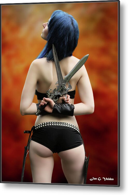 Girl Metal Print featuring the photograph A Girl And Her Knives by Jon Volden