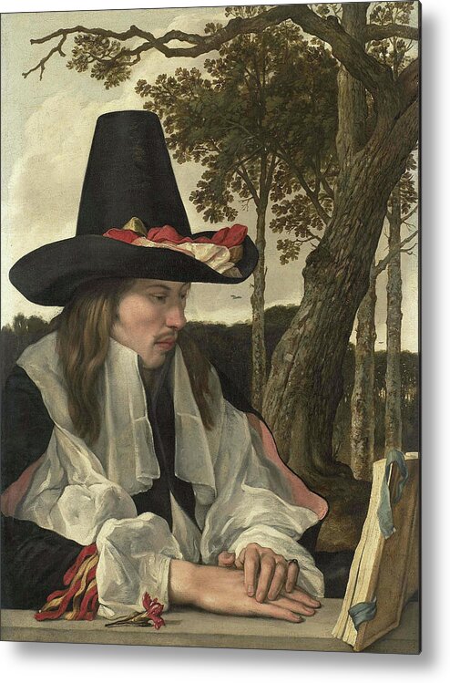 Canvas Metal Print featuring the painting A Man Reading. by Album