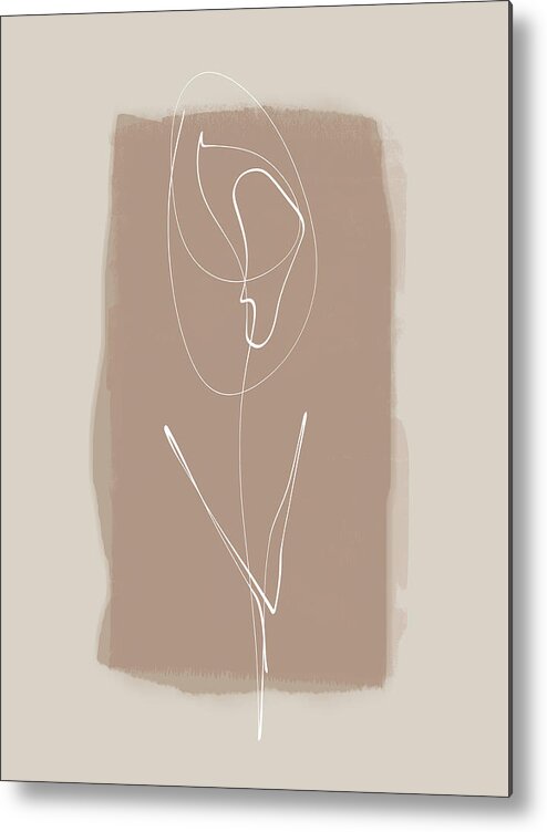 Line Drawing Metal Print featuring the drawing Abstract Flower - Minimal One Line Drawing by Menega Sabidussi
