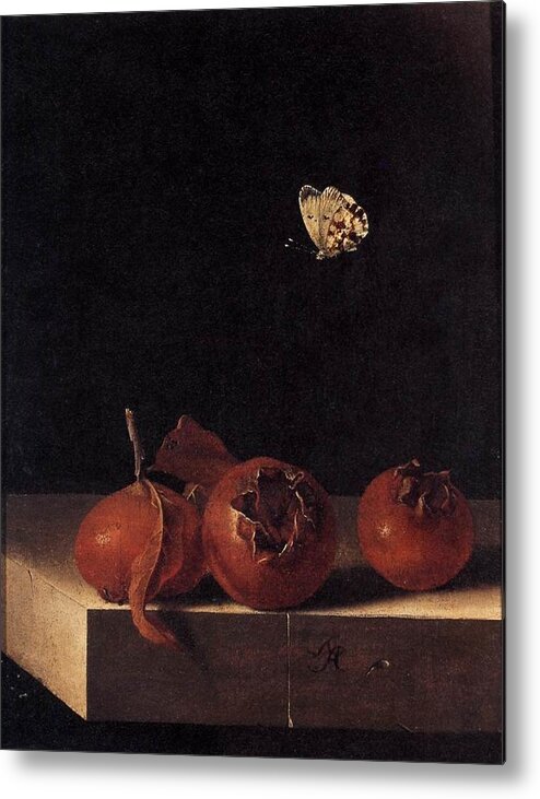 Adriaen Coorte - Still life with three medlars and a butterfly Metal Print  by Les Classics - Fine Art America