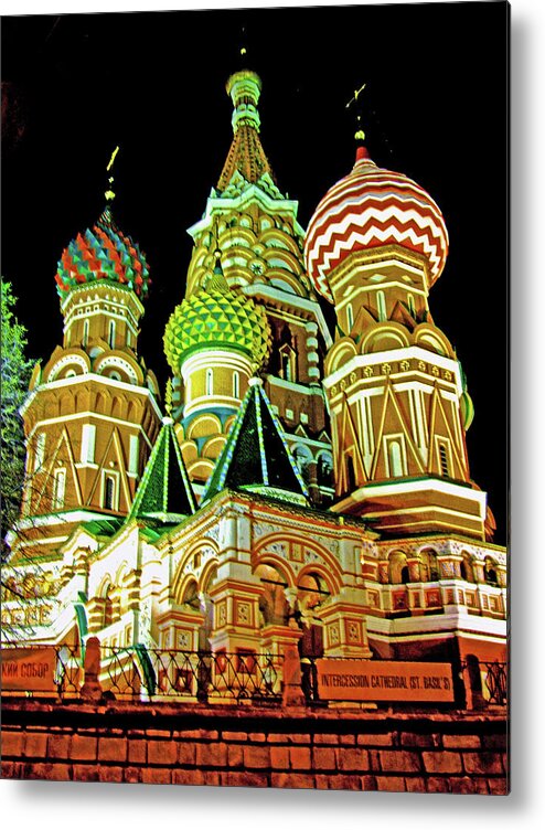 After Dark At Saint Basil's Cathedral In Red Square In Moscow Metal Print featuring the photograph After Dark at Saint Basil's Cathedral in Red Square in Moscow, Russia by Ruth Hager