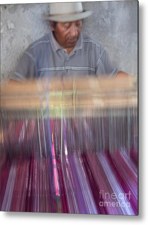 Weaver Metal Print featuring the photograph An Ecuadorian Weaver at the Artelar Ferinango studio by L Bosco