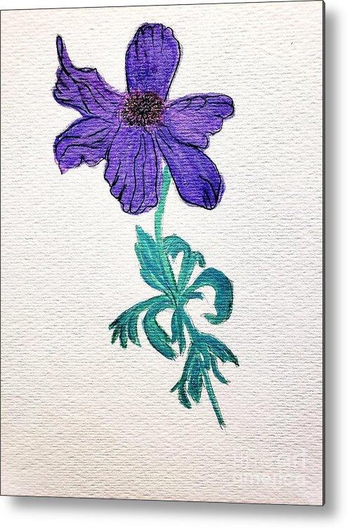 Purple Flower Metal Print featuring the painting Anemones Coronaria by Margaret Welsh Willowsilk
