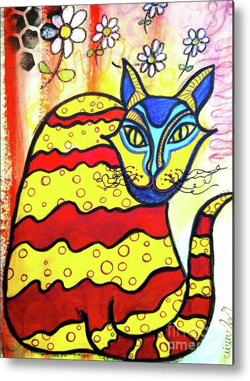 Cat Metal Print featuring the mixed media ANTOINE the DaisyLoving AlleyCat by Mimulux Patricia No