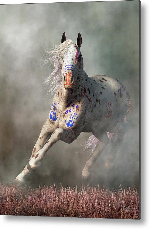 Appaloosa Warrior Horse Metal Print featuring the digital art Appaloosa Warrior Horse by Daniel Eskridge