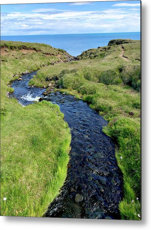 Copyright Elixir Images Metal Print featuring the photograph Arnarstapi Iceland Brook to Ocean by Santa Fe