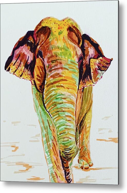 Asian Elephant Metal Print featuring the painting Asian Elephant by Tracy Hutchinson