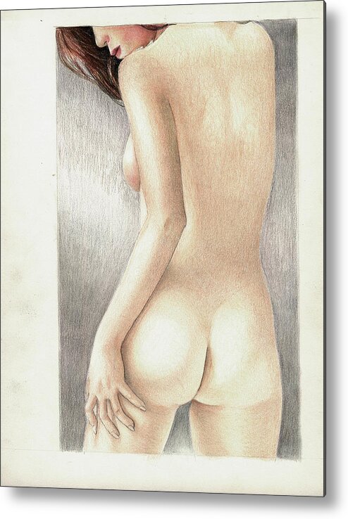 Colored Pencil Of Nude From A Back View Metal Print featuring the drawing Backside View Nude by Tim Ernst