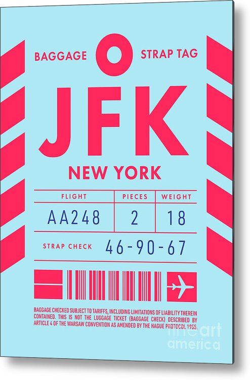 Airline Metal Print featuring the digital art Baggage Tag D - JFK New York USA by Organic Synthesis