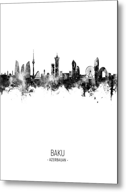 Baku Metal Print featuring the digital art Baku Azerbaijan Skyline #69 by Michael Tompsett