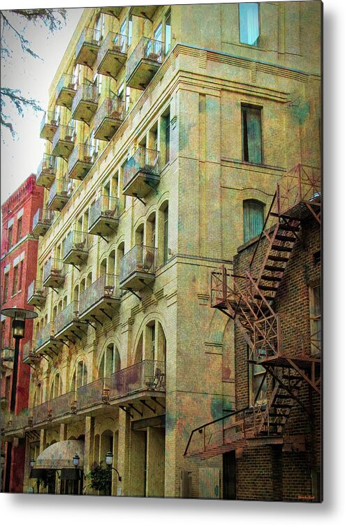 San Antonio Texas Metal Print featuring the photograph Balconies and Fire Escape in San Antonio Texas by Roberta Byram